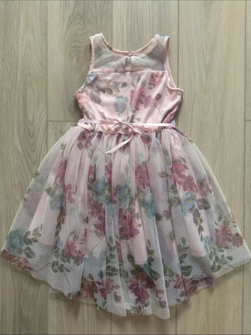lilt Pink Floral Tulle Party Dress with Beaded Waist